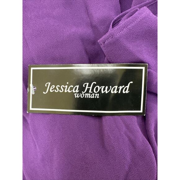 NWT Sz 14 Jessica Howard Purple Faux Wrap Dress. Belt Has Rhinestone Rings. - Picture 5 of 6